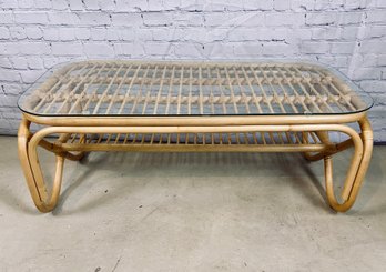 Bamboo Coffee Table With Tempered Glass Top