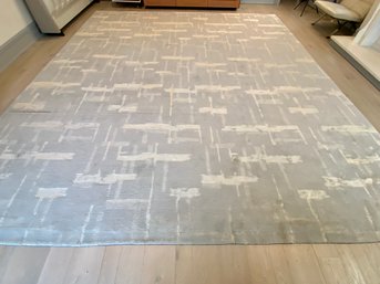 Large Scale Warp And Weft Area Rug - Silk And Wool Blend - Pale Grey Blue And Cream