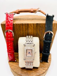 Adrienne Watch With Metal Watchband And 3 Additional Quick Change Leather Straps