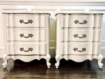 Pair Of Cream Painted Wood Nightstands With Three Drawers