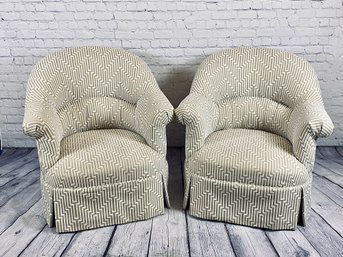 Pair Of Tan/Gold & White Club Chairs