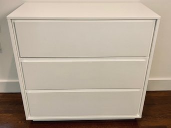 White Lacquer CB2 Dresser With 3 Drawers