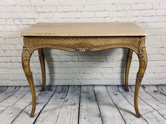 Ornately Carved Light Wood Foyer Table With Curved Legs