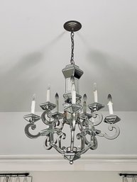 Elegant Currey & Co. Beveled Mirror Silver Leaf Chandelier