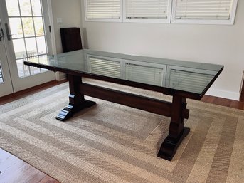 Pottery Barn Dining Table - Rustic Mahogany - With 2 Leaves - Glass Top