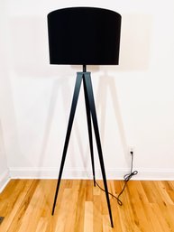 Tripod Black Metal Floor Lamp With Black Linen Shade