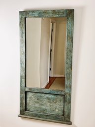 Large Distressed Painted Wood Mirror - Pale Green