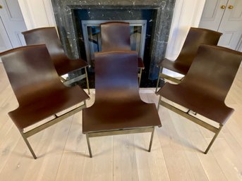 Set Of Six Gratz Industries Laverne TG-10 Sling Dining Chair  With Brown Leather And Bronze - 2 Of 2 - $20,400