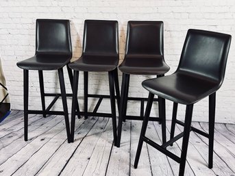 Set Of Four Leather Wrapped Bar Height Stools - Maria Ye Inc.