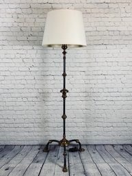 Brass Floor Lamp With Three Legs & Linen-Colored Shade