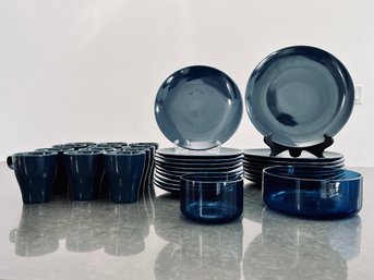 Set Of Navy Blue Ikea Dinnerware