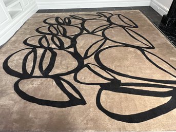 Large Holly Hunt Modern Wool Area Rug - Tan And Black