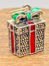 Judith Jack Marcasite With Red And Green Accented Gift Box Charm