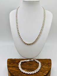 Matching Italian Silver 16 Inch Chain And 6 1/2 Inch Bracelet Set