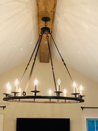 Large Wrought-Iron Chandelier With Candelabra Light Bulbs