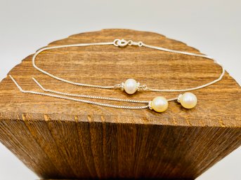 Threader Box Chain And Pearl Earrings With Matching 9 Inch Anklet