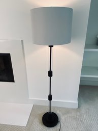 Glass And Oil Rubbed Bronze Metal Tube Standing Lamp With White Fabric Shade