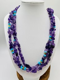 17 1/2 Inch Purple And Turquoise Chip Necklace