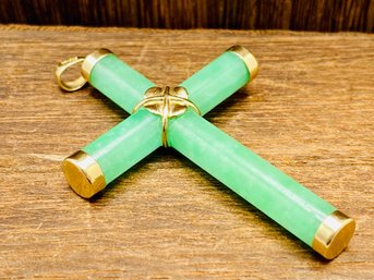 14k Gold And Jade Cross Pendant