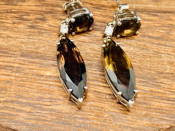 7.65ctw Brown Smoky Quartz Rhodium Over Sterling Silver Earrings