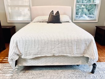 QUEEN Bed With Cream Upholstered Headboard