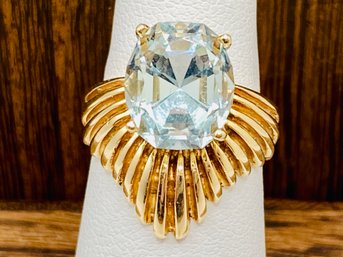 12x9mm Aquamarine On Gold Plated Ring - Size 5