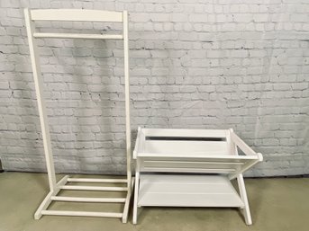 White Painted Wood Magazine Rack And Wood Drying Rack