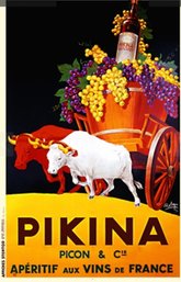 Large Framed Vintage French Poster By Robys 1936 - Pikima Picon & Cie Aperitif Aux Vins De France