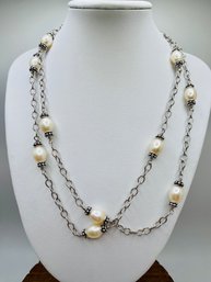 36 Inch Silver And Pearl Necklace