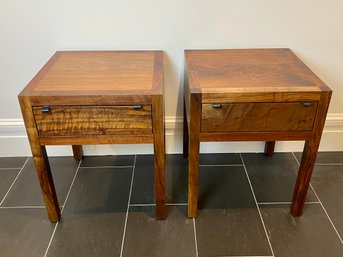 Pair Of BDDW Mason Side Tables In Claro Walnut With Leather Pulls - Heavy - Retail $2150 Each