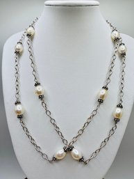 36 Inch Silver And Pearl Necklace