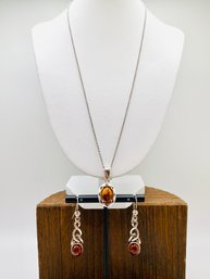 Amber Pendant And Dangle Earrings