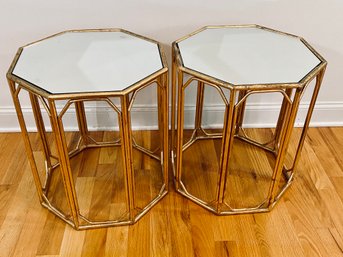 Pair Of Gold Metal Mirrored Nightstands