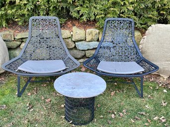 Pair Of Kettal Maia Relax Patio Chairs - One Is Brown, One Is Black With Side Table - Retail $3700. 00 Each