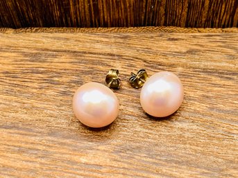 11mm Pink Pearl On Silver Post Earrings