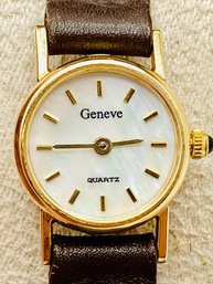 Geneva Quartz 14k Watch With Mother Of Pearl Dial