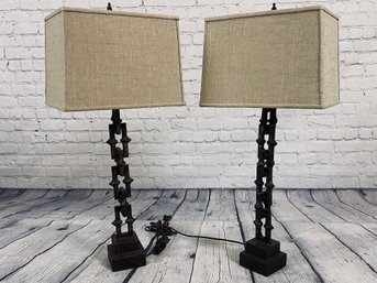 Pair Of Wrought Iron Chain Pattern Table Lamps