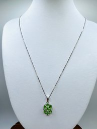 Tanzanian Mint Glossular Garnet And Pair Of White Zircon Pendant On 18 Silver Box Chain