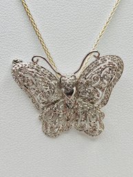 14k Butterfly Pin/pendant Pin With 24 Inch Silver Chain