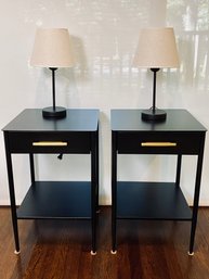 Pair Of West Elm Black Metal Nightstands With Brass Pulls