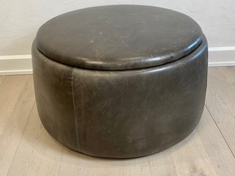 Room And Board Round Lind Leather Storage Ottoman - Dark Brown (greyish) - 2 Of 2