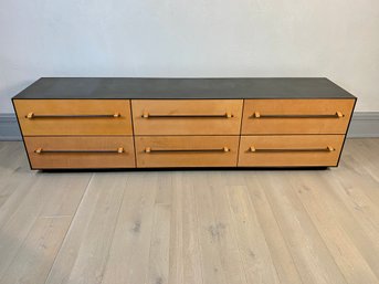 BDDW Low Mapper Dresser - Six Drawers - Black With Maple And Leather Detail