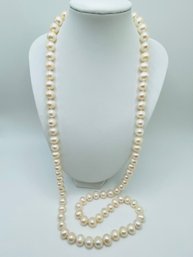 8-9mm White Cultured Freshwater Pearl Rhodium Over Sterling Silver 32 Inch Necklace