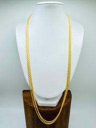 Set Of 3 - 24 Inch 18k Yellow Gold Over Sterling Silver Wheat Link Adjustable Chains