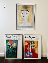 Framed Pair Of Matisse Prints And Framed Picasso Print (crack In Frame)