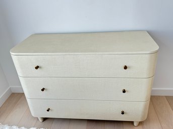 Cream Color Woven Made Goods Three Drawer Dresser With Rounded Front