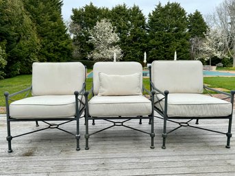 Set Of 3 White Woodard Landgrave Cast Aluminum Outdoor Club Chairs - Signs Of Use