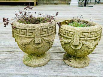 Pair Of Small Stone Mossy Planters - Signs Of Use