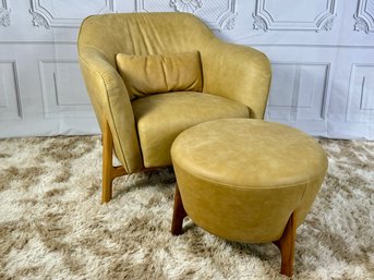 E DePadova Leather Chair And Ottoman Stool - Tan And Walnut