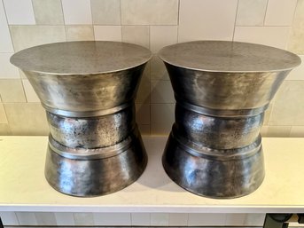 Pair Of Hammered Gray-Silver Metal Stools